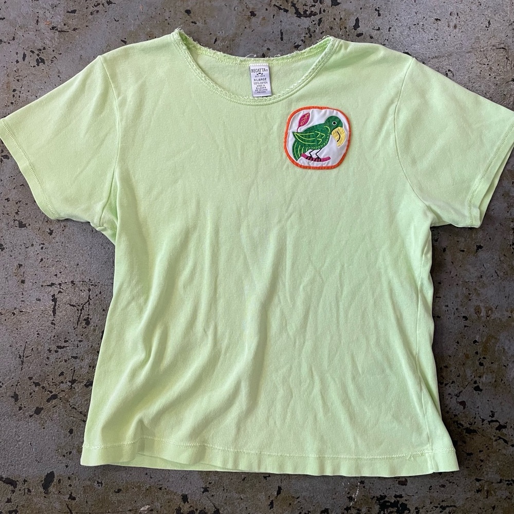 Regatta Lime Green Short Sleeve 100% Cotton Shirt with Parrot Appliqué Size XL